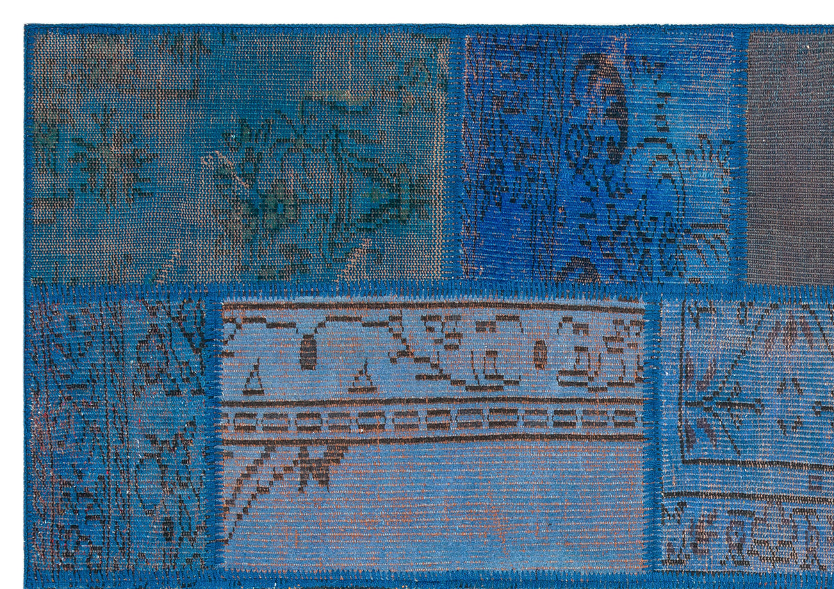 Blue Over Dyed Patchwork Unique Rug 5&#39;4&#39;&#39; x 7&#39;7&#39;&#39; ft 162 x 231 cm