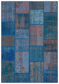 Blue Over Dyed Patchwork Unique Rug 5'4'' x 7'7'' ft 162 x 231 cm