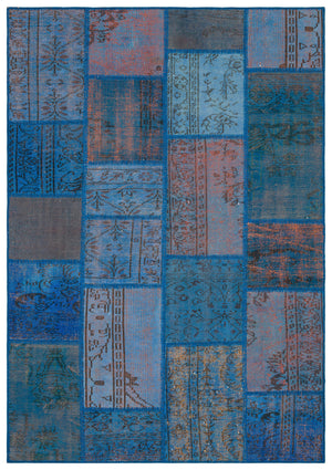 Blue Over Dyed Patchwork Unique Rug 5'4'' x 7'7'' ft 162 x 231 cm