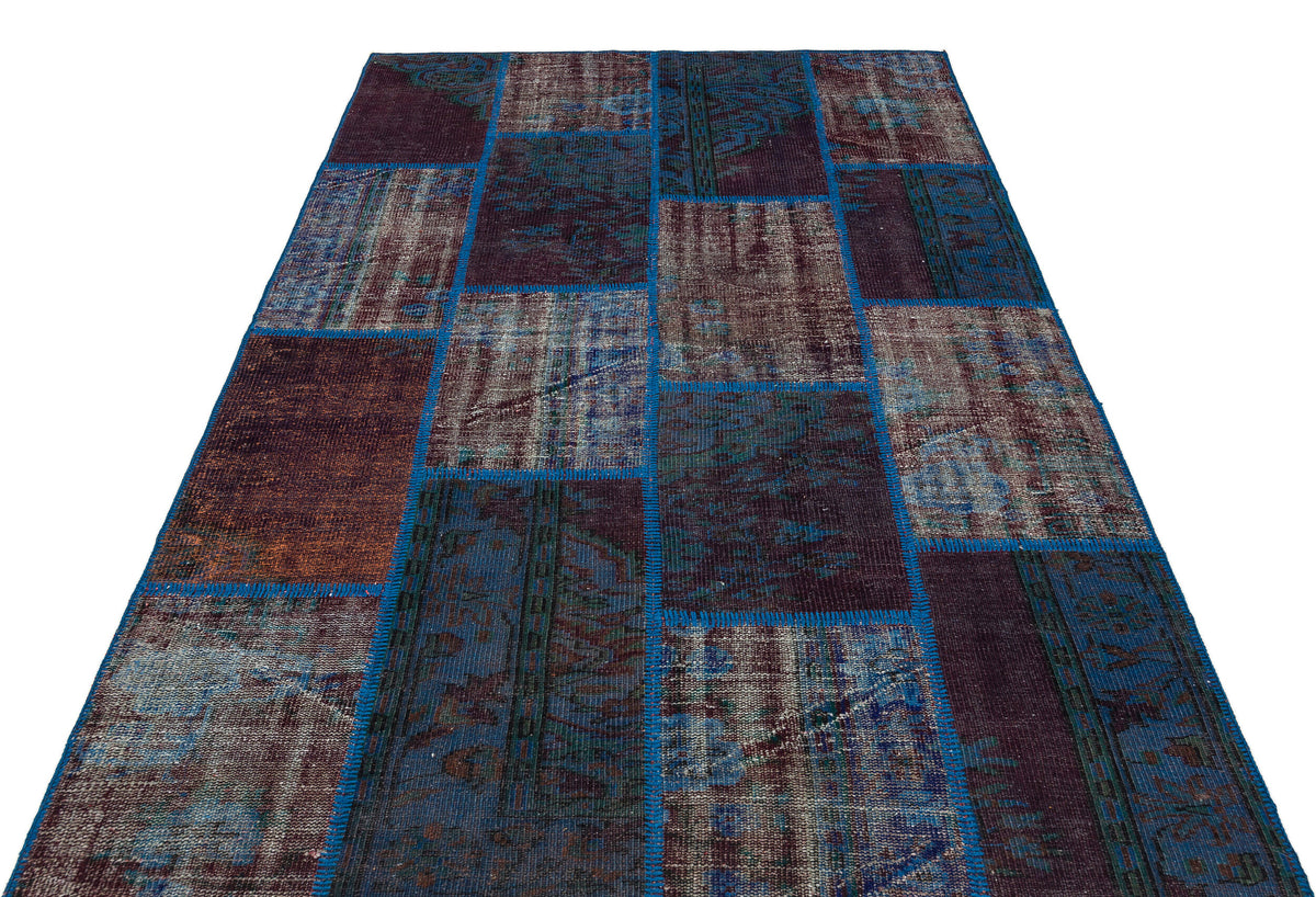 Blue Over Dyed Patchwork Unique Rug 5&#39;4&#39;&#39; x 7&#39;8&#39;&#39; ft 162 x 233 cm