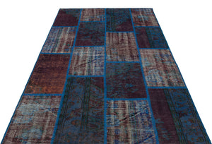 Blue Over Dyed Patchwork Unique Rug 5'4'' x 7'8'' ft 162 x 233 cm