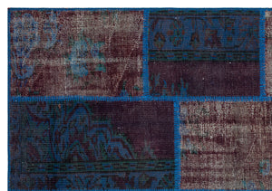 Blue Over Dyed Patchwork Unique Rug 5'4'' x 7'8'' ft 162 x 233 cm