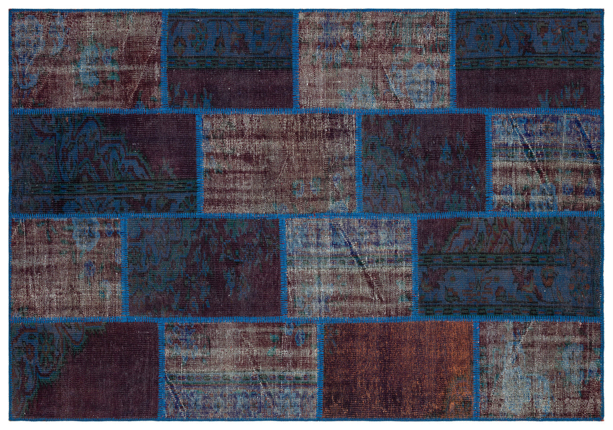 Blue Over Dyed Patchwork Unique Rug 5&#39;4&#39;&#39; x 7&#39;8&#39;&#39; ft 162 x 233 cm