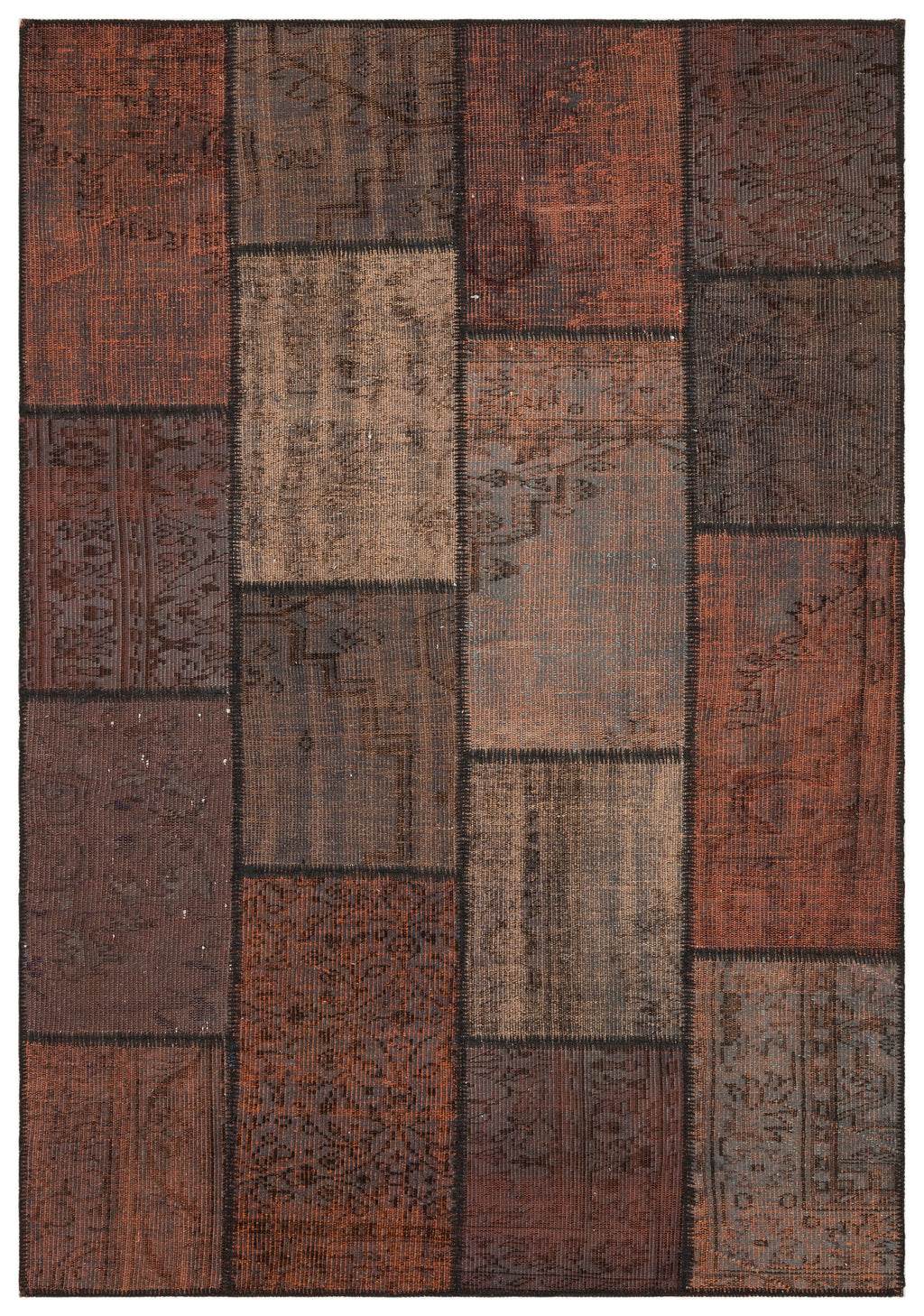 Brown Over Dyed Patchwork Unique Rug 5'3'' x 7'7'' ft 161 x 231 cm