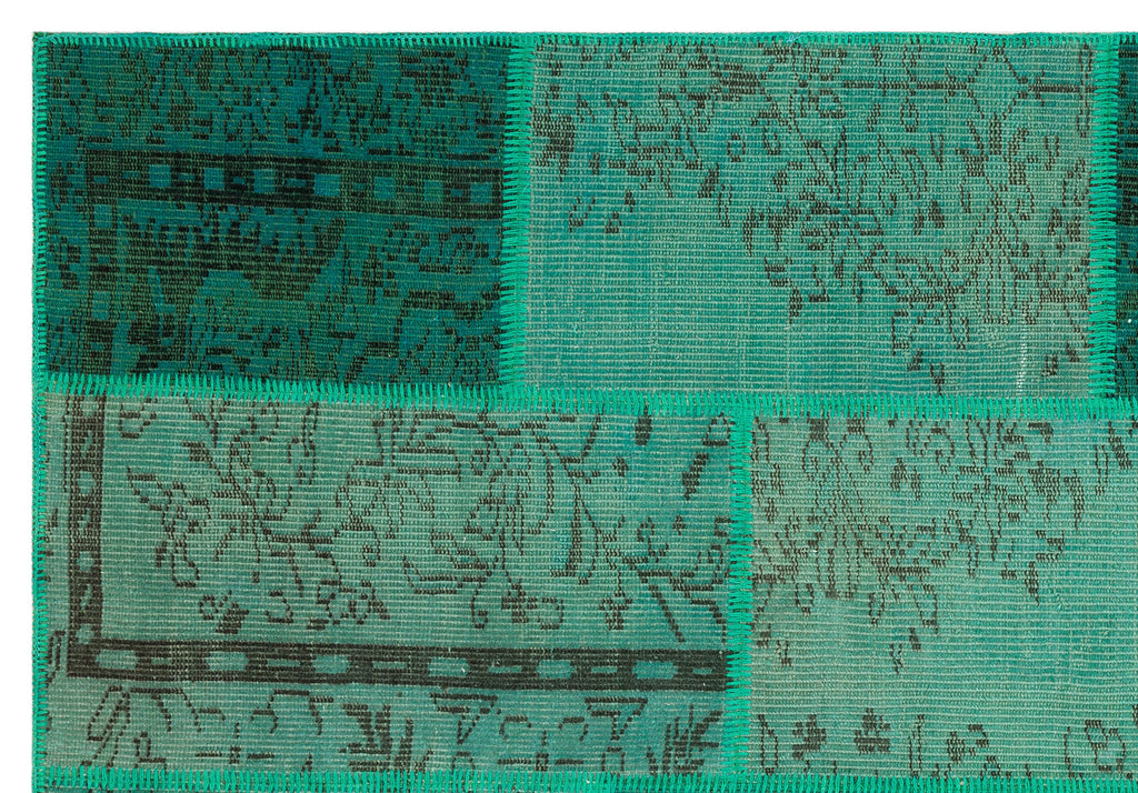 Green Over Dyed Patchwork Unique Rug 5'3'' x 7'7'' ft 161 x 232 cm