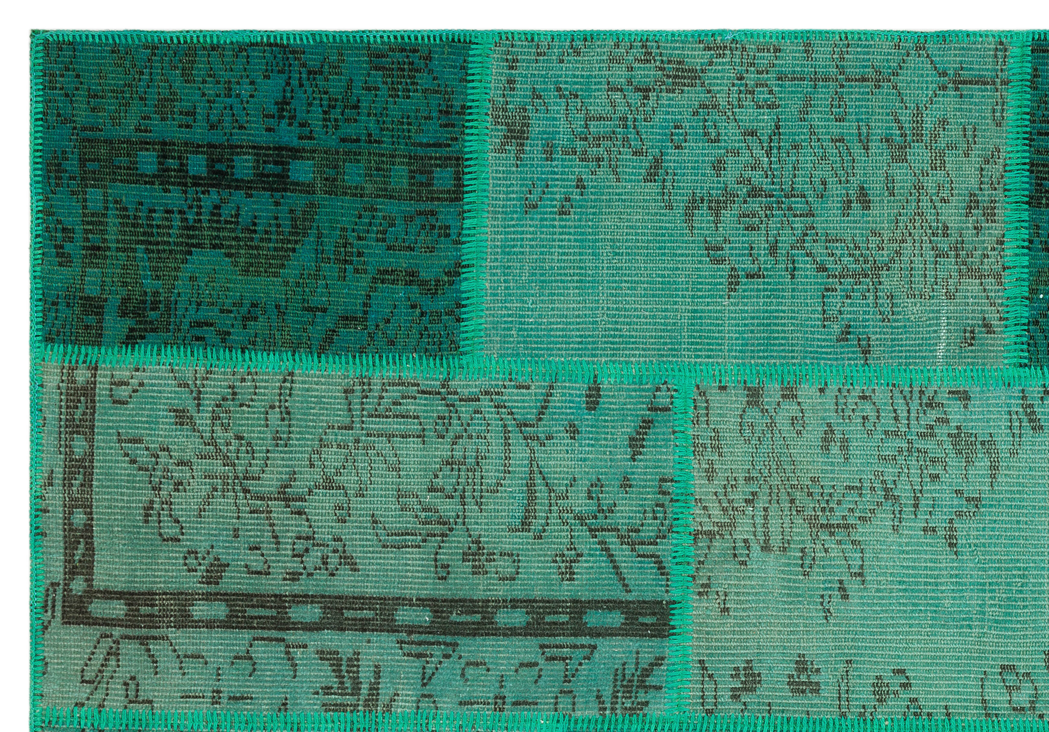 Green Over Dyed Patchwork Unique Rug 5'3'' x 7'7'' ft 161 x 232 cm