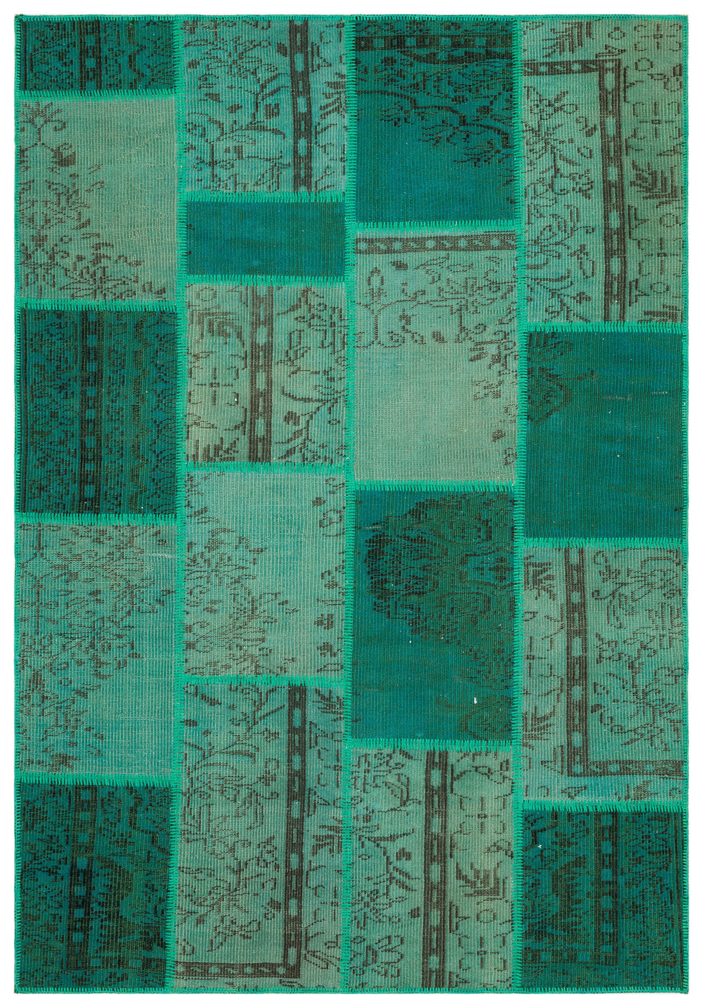 Green Over Dyed Patchwork Unique Rug 5'3'' x 7'7'' ft 161 x 232 cm