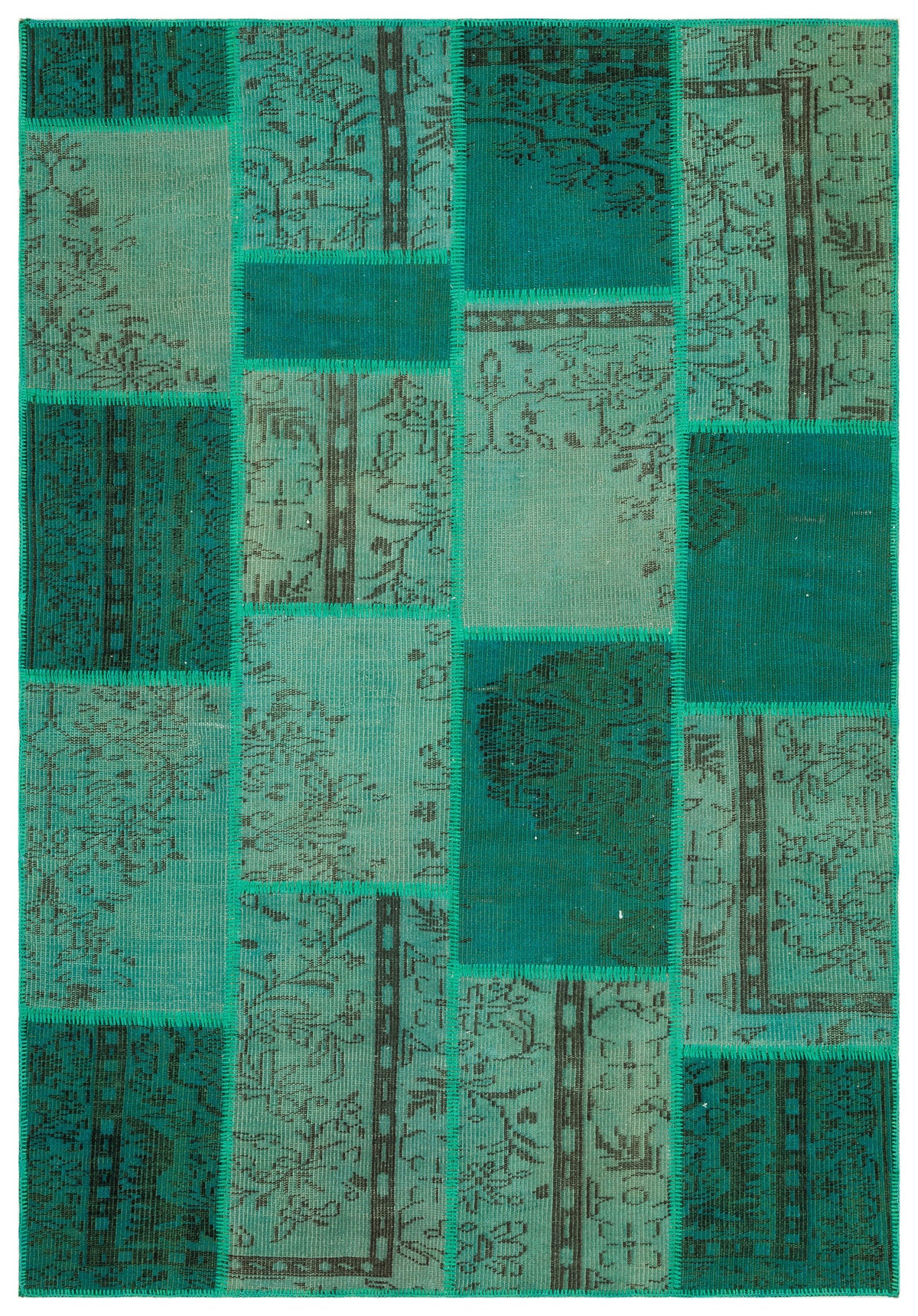 Green Over Dyed Patchwork Unique Rug 5&#39;3&#39;&#39; x 7&#39;7&#39;&#39; ft 161 x 232 cm