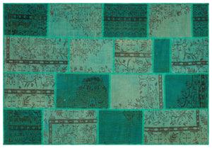 Green Over Dyed Patchwork Unique Rug 5'3'' x 7'7'' ft 161 x 232 cm