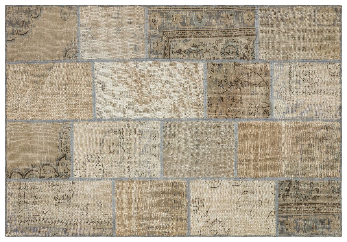 Beige Over Dyed Patchwork Unique Rug 5&#39;3&#39;&#39; x 7&#39;7&#39;&#39; ft 161 x 232 cm