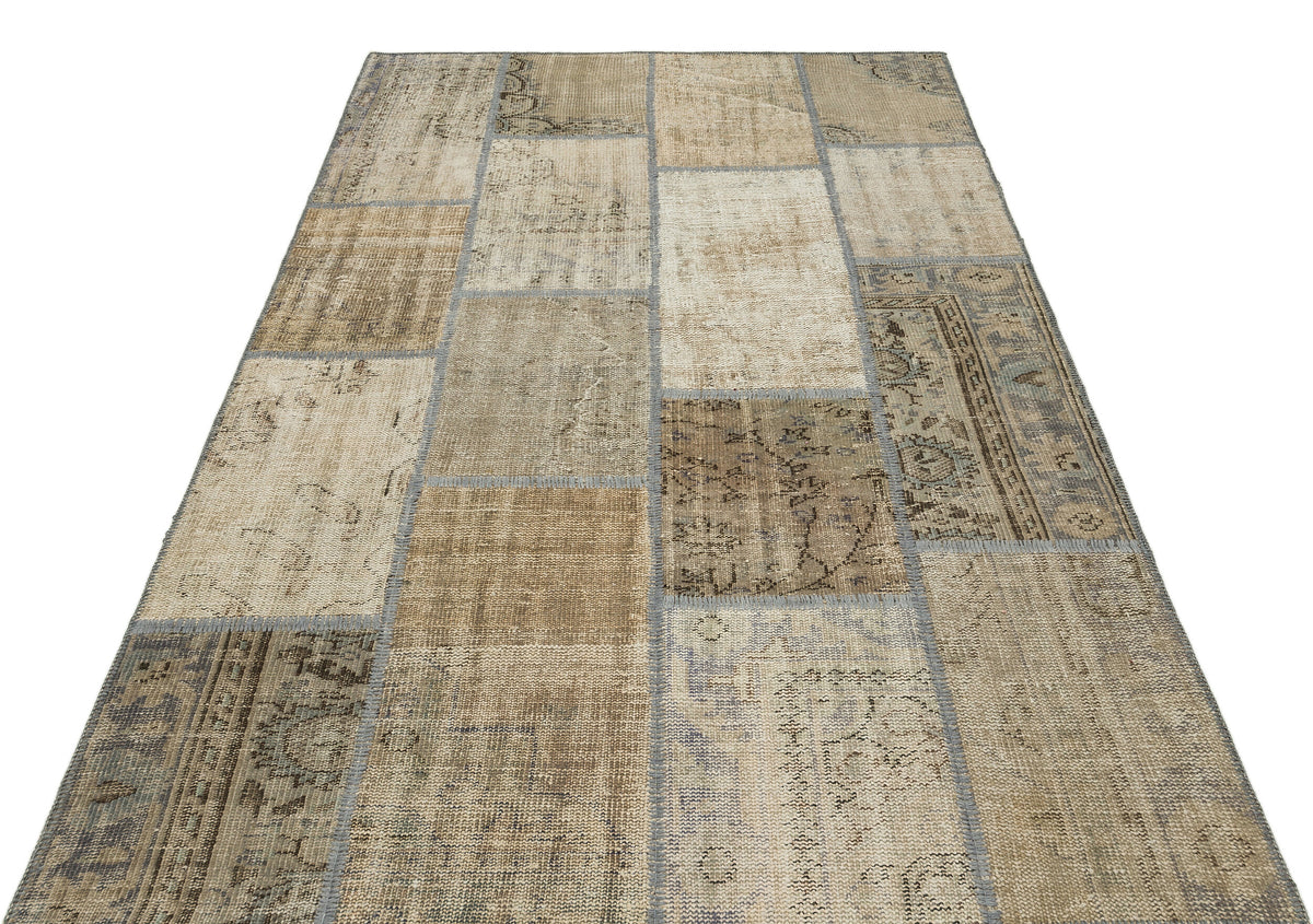 Beige Over Dyed Patchwork Unique Rug 5&#39;3&#39;&#39; x 7&#39;7&#39;&#39; ft 161 x 232 cm