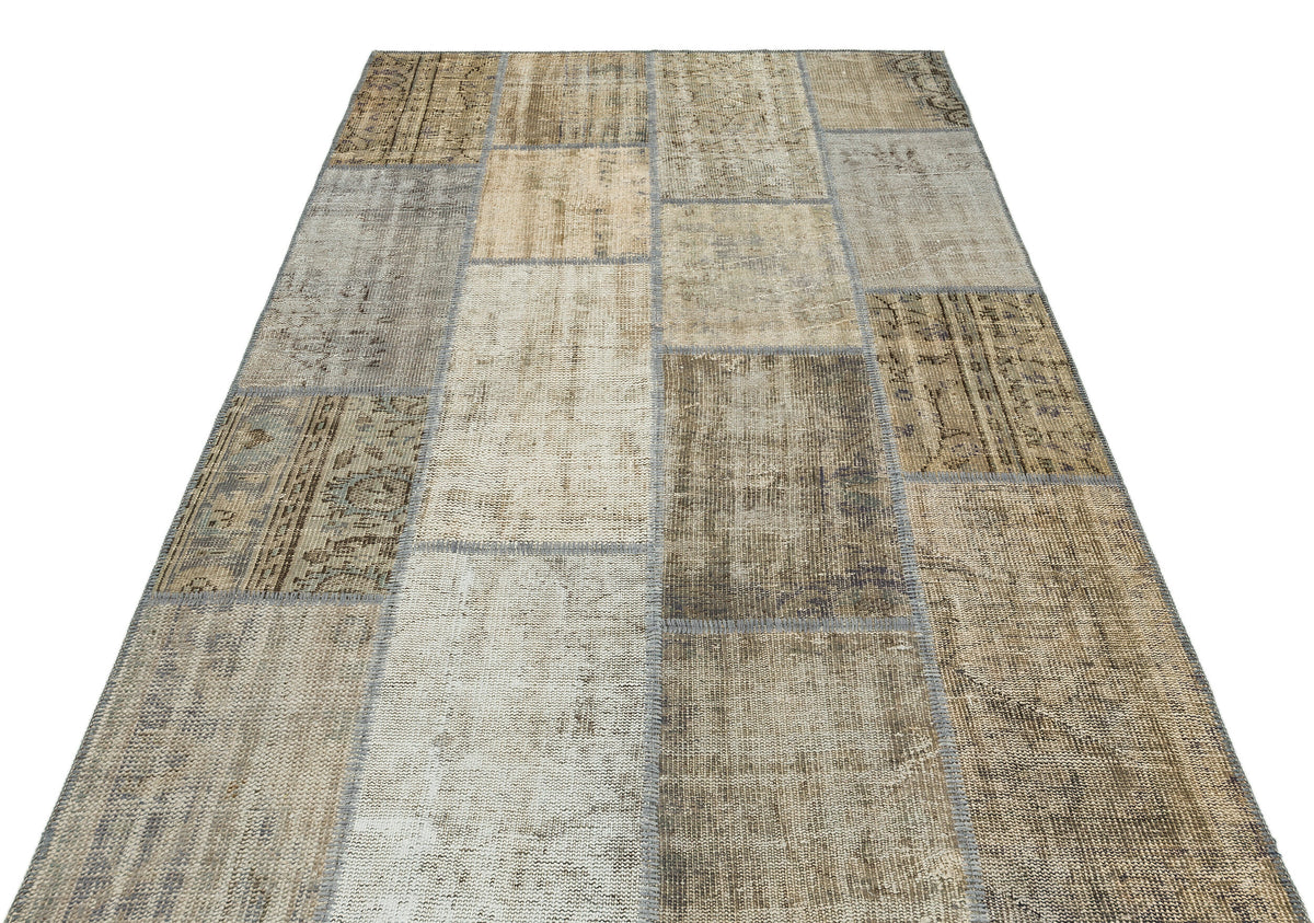 Beige Over Dyed Patchwork Unique Rug 5&#39;3&#39;&#39; x 7&#39;7&#39;&#39; ft 160 x 232 cm