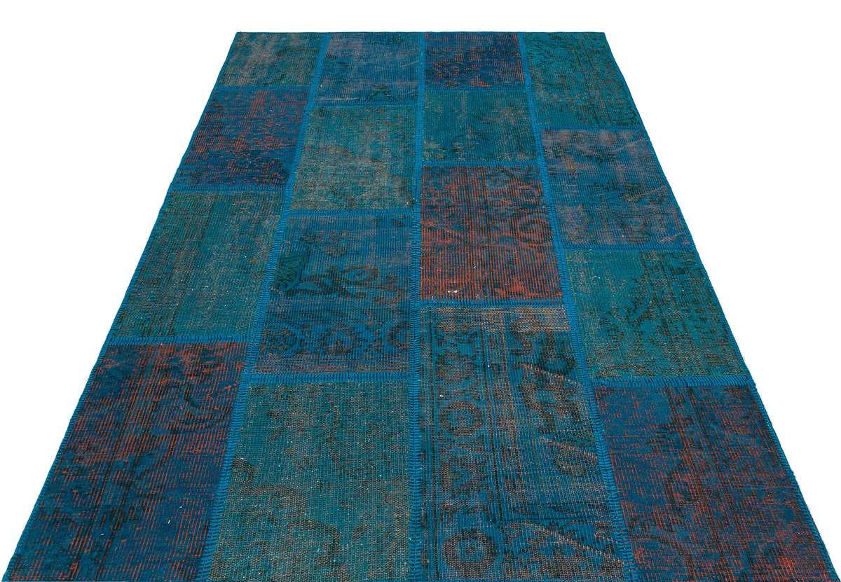 Turquoise  Over Dyed Patchwork Unique Rug 5&#39;4&#39;&#39; x 7&#39;7&#39;&#39; ft 162 x 230 cm