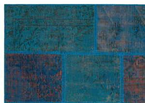 Turquoise  Over Dyed Patchwork Unique Rug 5'4'' x 7'7'' ft 162 x 230 cm