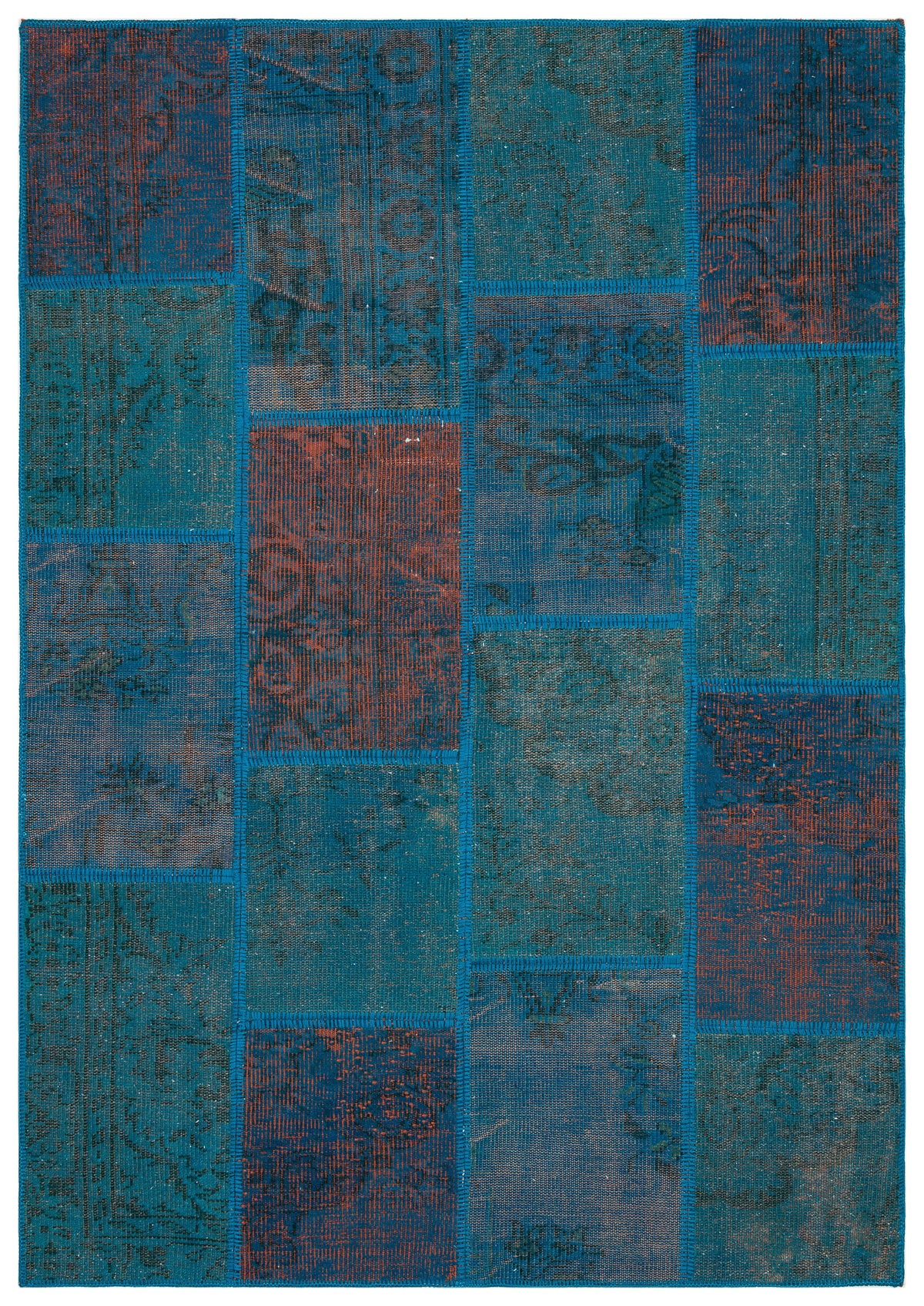 Turquoise  Over Dyed Patchwork Unique Rug 5&#39;4&#39;&#39; x 7&#39;7&#39;&#39; ft 162 x 230 cm