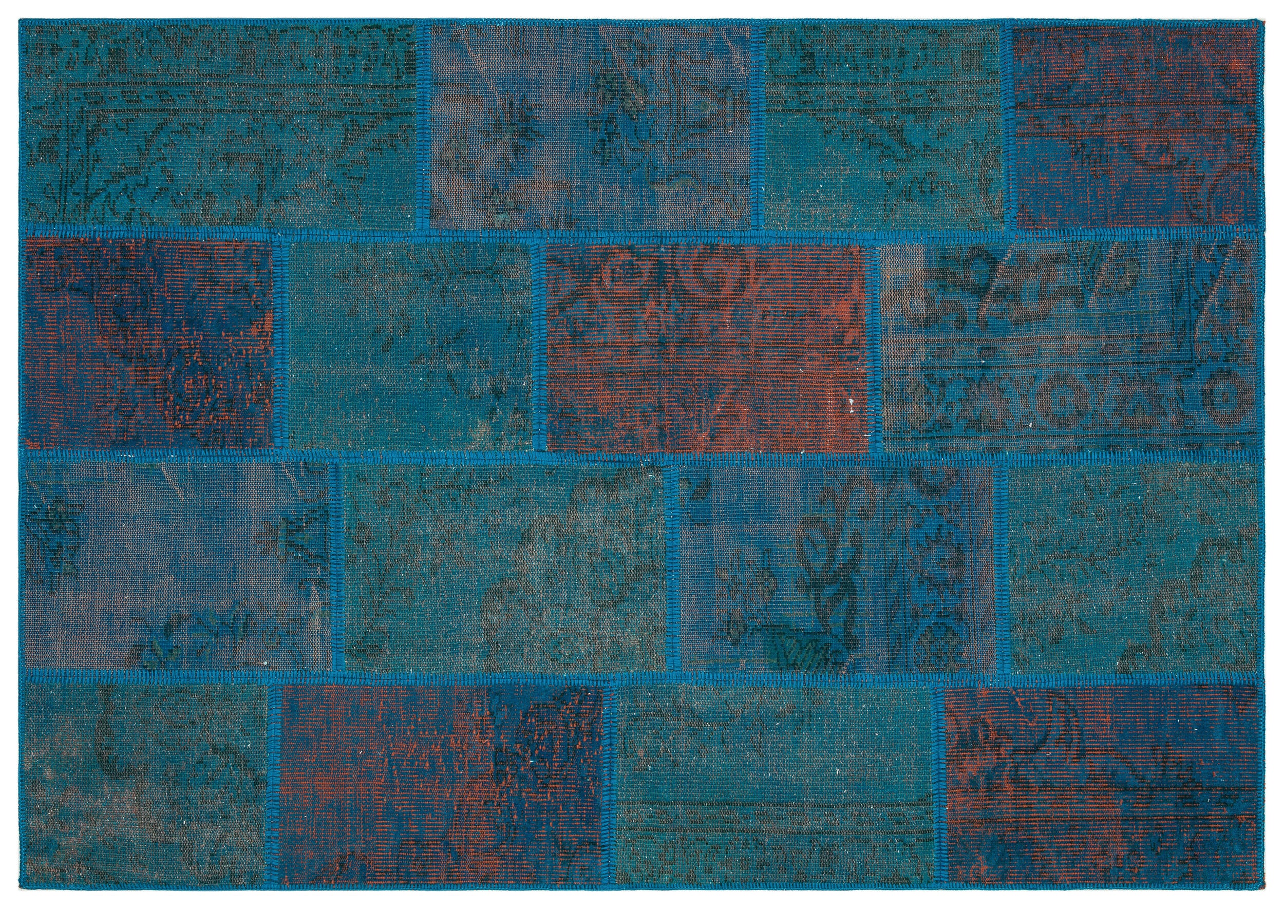 Turquoise  Over Dyed Patchwork Unique Rug 5'4'' x 7'7'' ft 162 x 230 cm