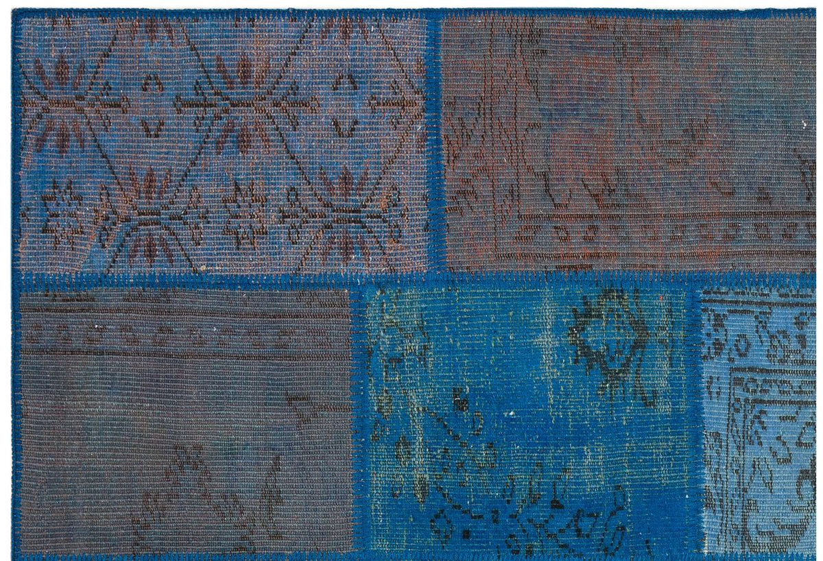 Blue Over Dyed Patchwork Unique Rug 5&#39;4&#39;&#39; x 7&#39;7&#39;&#39; ft 162 x 232 cm