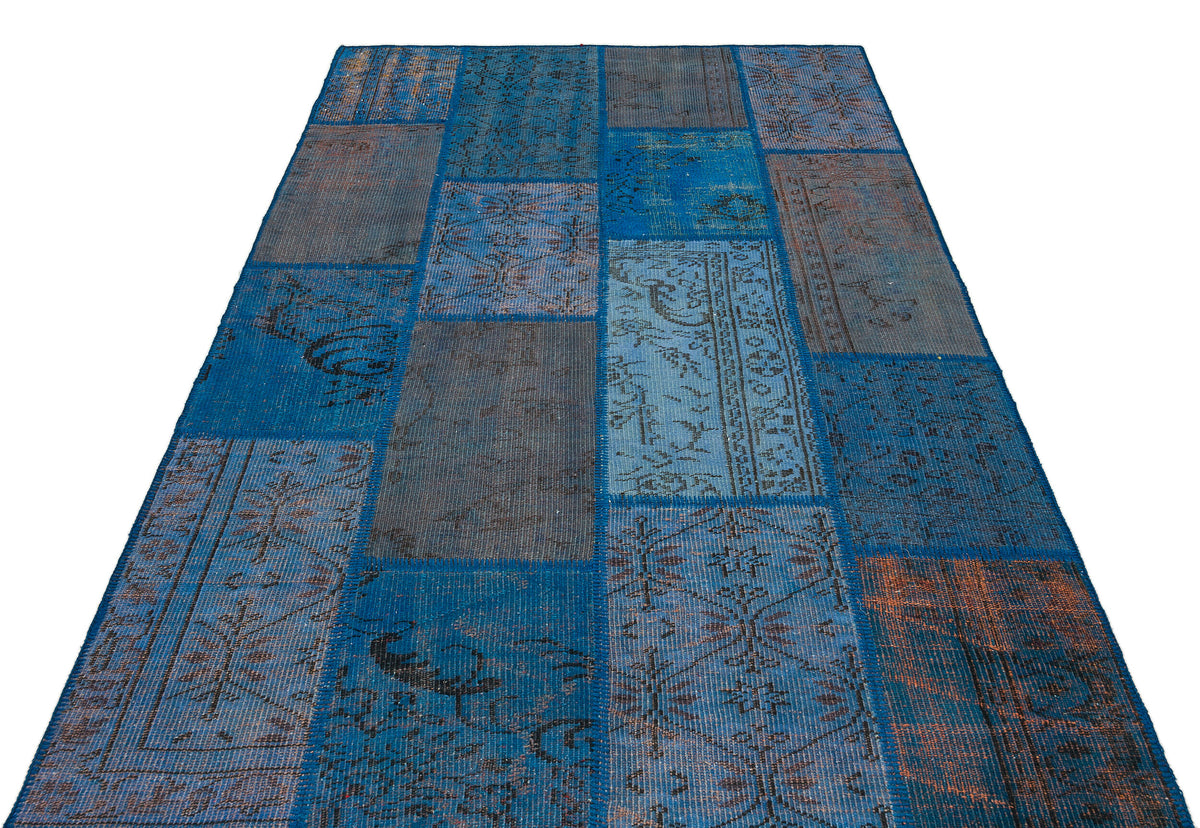 Blue Over Dyed Patchwork Unique Rug 5&#39;4&#39;&#39; x 7&#39;7&#39;&#39; ft 162 x 232 cm