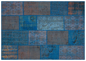 Blue Over Dyed Patchwork Unique Rug 5'4'' x 7'7'' ft 162 x 232 cm