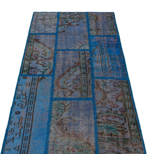 Blue Over Dyed Patchwork Unique Rug 2'8'' x 4'11'' ft 82 x 151 cm