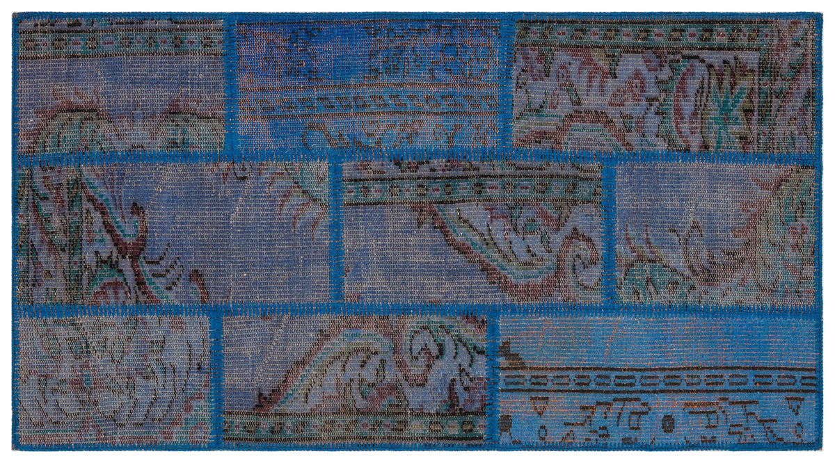 Blue Over Dyed Patchwork Unique Rug 2&#39;8&#39;&#39; x 4&#39;11&#39;&#39; ft 82 x 151 cm