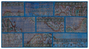 Blue Over Dyed Patchwork Unique Rug 2'8'' x 4'11'' ft 82 x 151 cm