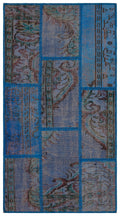 Blue Over Dyed Patchwork Unique Rug 2'8'' x 4'11'' ft 82 x 151 cm