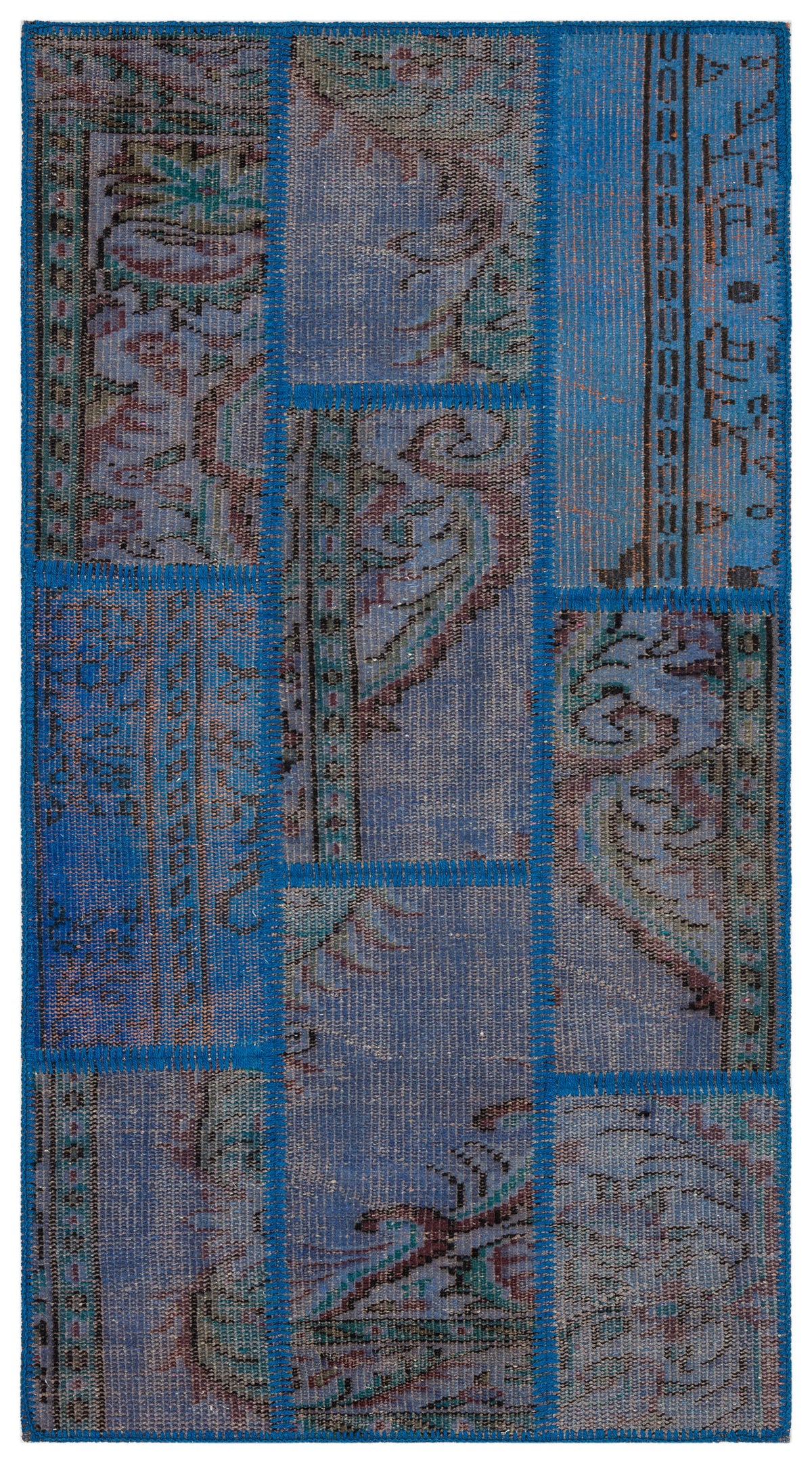 Blue Over Dyed Patchwork Unique Rug 2&#39;8&#39;&#39; x 4&#39;11&#39;&#39; ft 82 x 151 cm