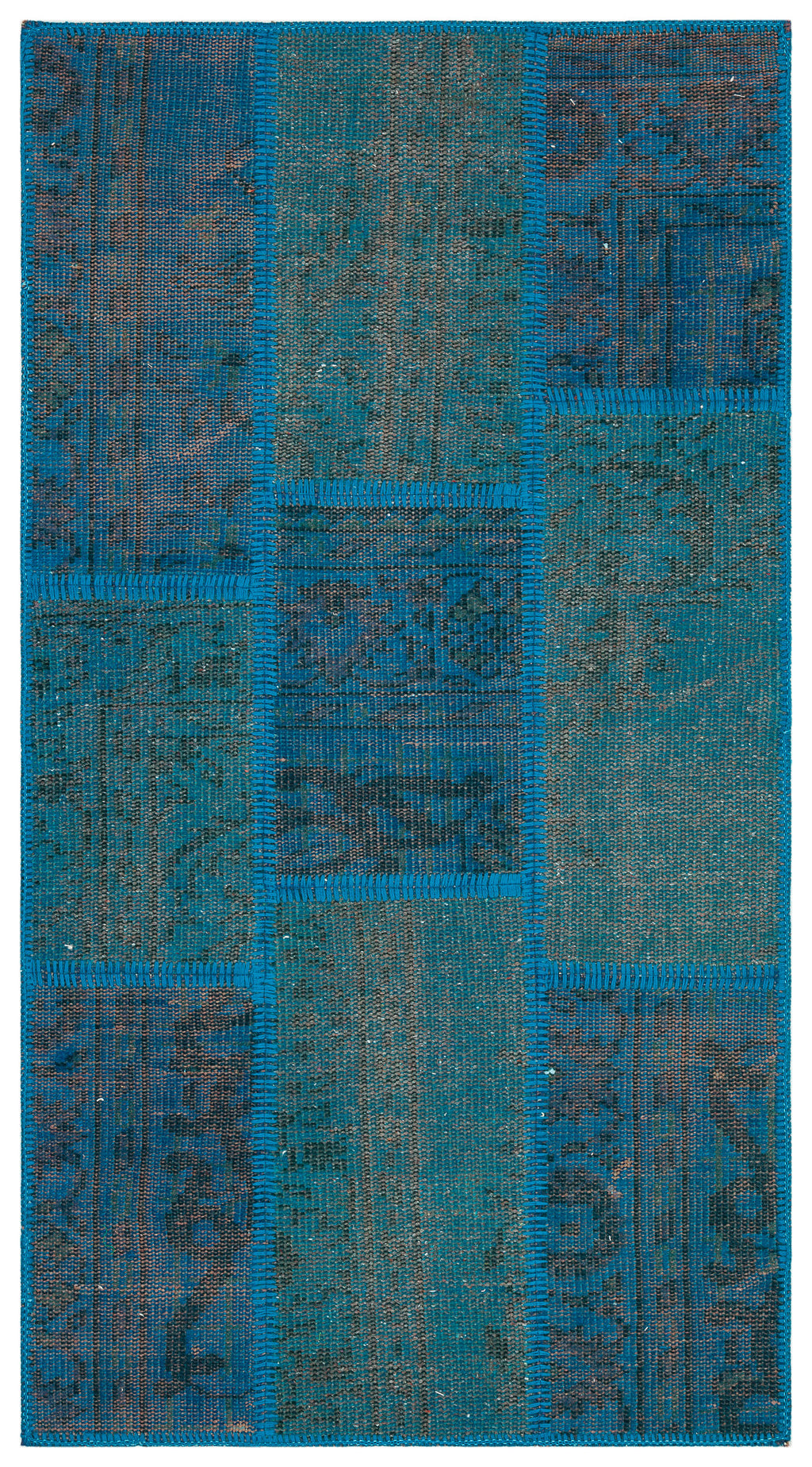 Blue Over Dyed Patchwork Unique Rug 2'8'' x 4'12'' ft 82 x 152 cm