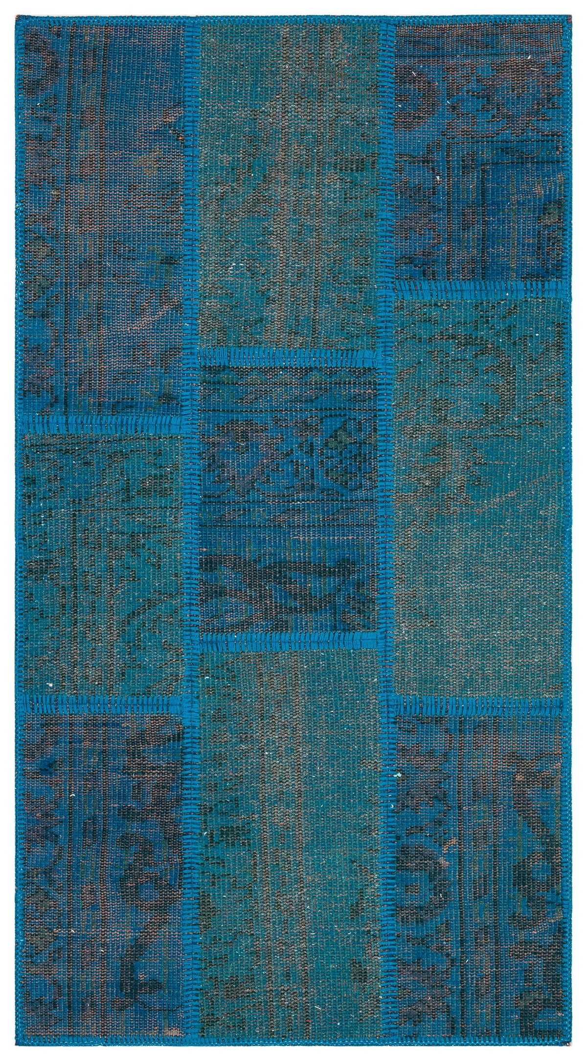 Blue Over Dyed Patchwork Unique Rug 2&#39;8&#39;&#39; x 4&#39;12&#39;&#39; ft 82 x 152 cm
