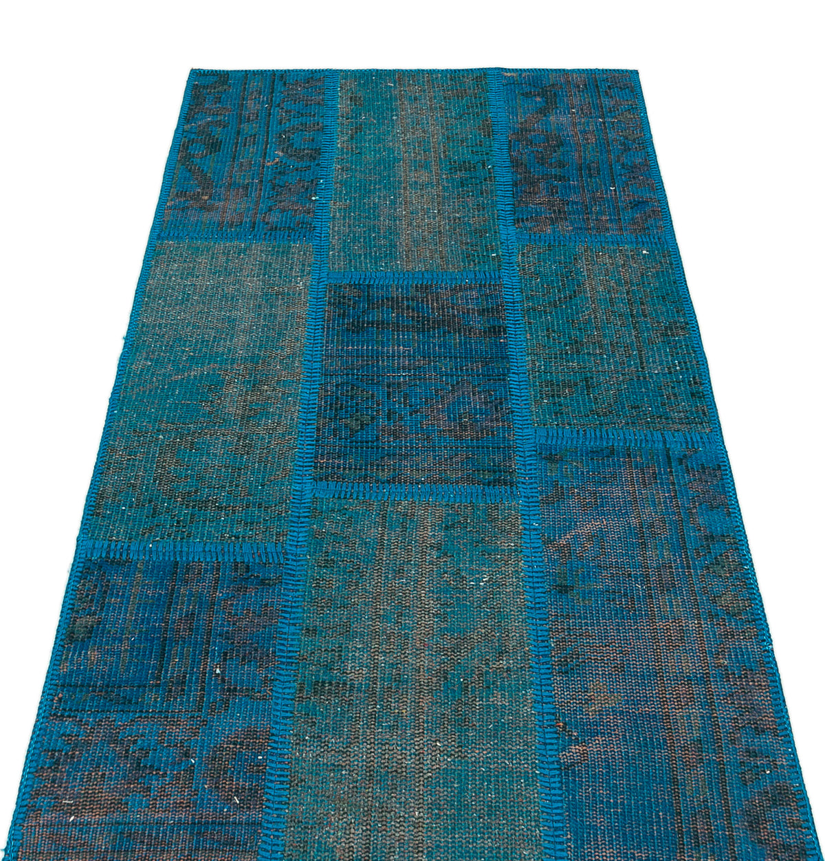 Blue Over Dyed Patchwork Unique Rug 2&#39;8&#39;&#39; x 4&#39;12&#39;&#39; ft 82 x 152 cm