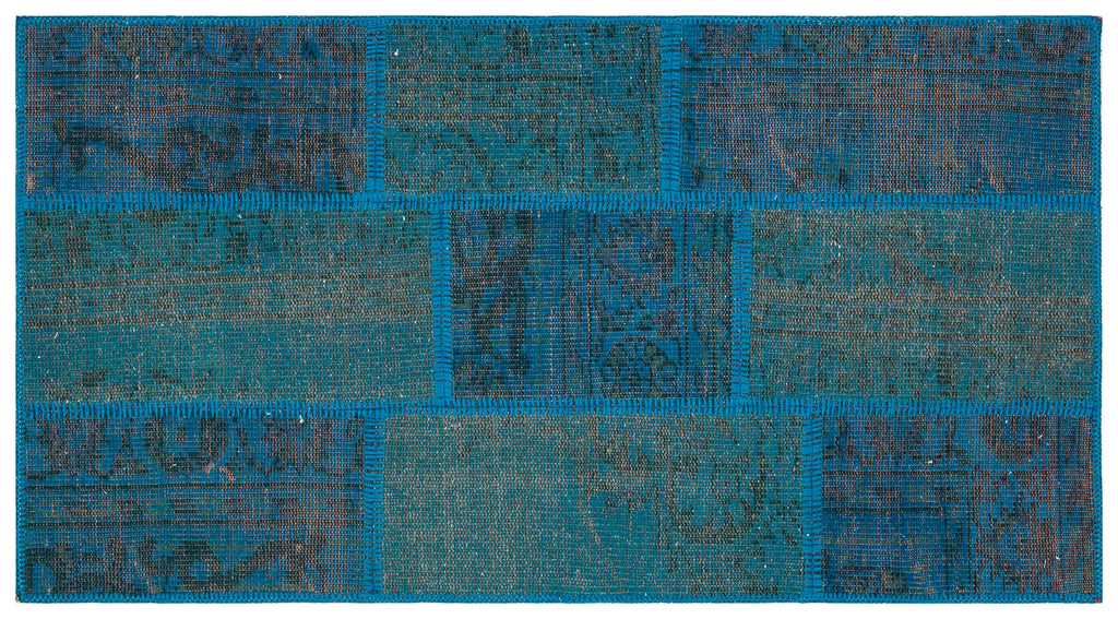Blue Over Dyed Patchwork Unique Rug 2'8'' x 4'12'' ft 82 x 152 cm