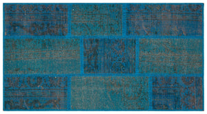 Blue Over Dyed Patchwork Unique Rug 2'8'' x 4'12'' ft 82 x 152 cm