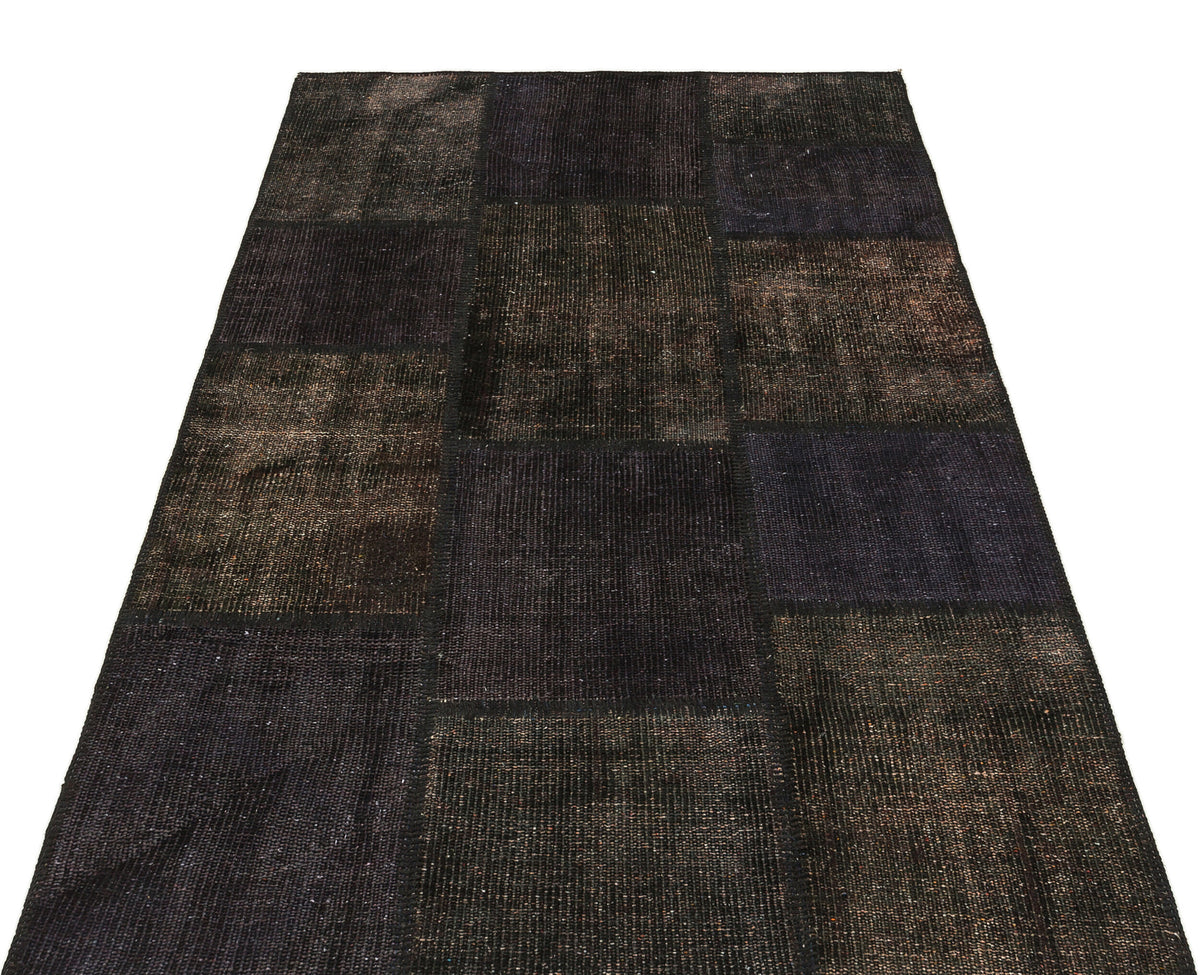 Black Over Dyed Patchwork Unique Rug 3&#39;10&#39;&#39; x 5&#39;11&#39;&#39; ft 118 x 181 cm