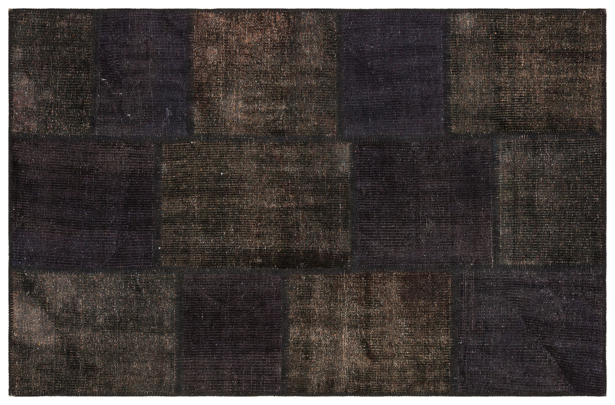 Black Over Dyed Patchwork Unique Rug 3&#39;10&#39;&#39; x 5&#39;11&#39;&#39; ft 118 x 181 cm