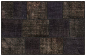 Black Over Dyed Patchwork Unique Rug 3'10'' x 5'11'' ft 118 x 181 cm