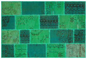 Green Over Dyed Patchwork Unique Rug 3'12'' x 5'11'' ft 121 x 181 cm