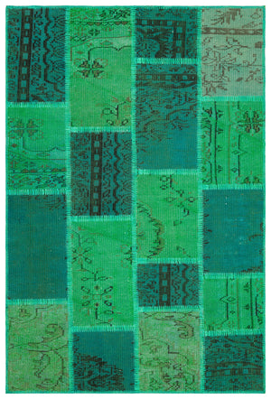 Green Over Dyed Patchwork Unique Rug 3'12'' x 5'11'' ft 121 x 181 cm