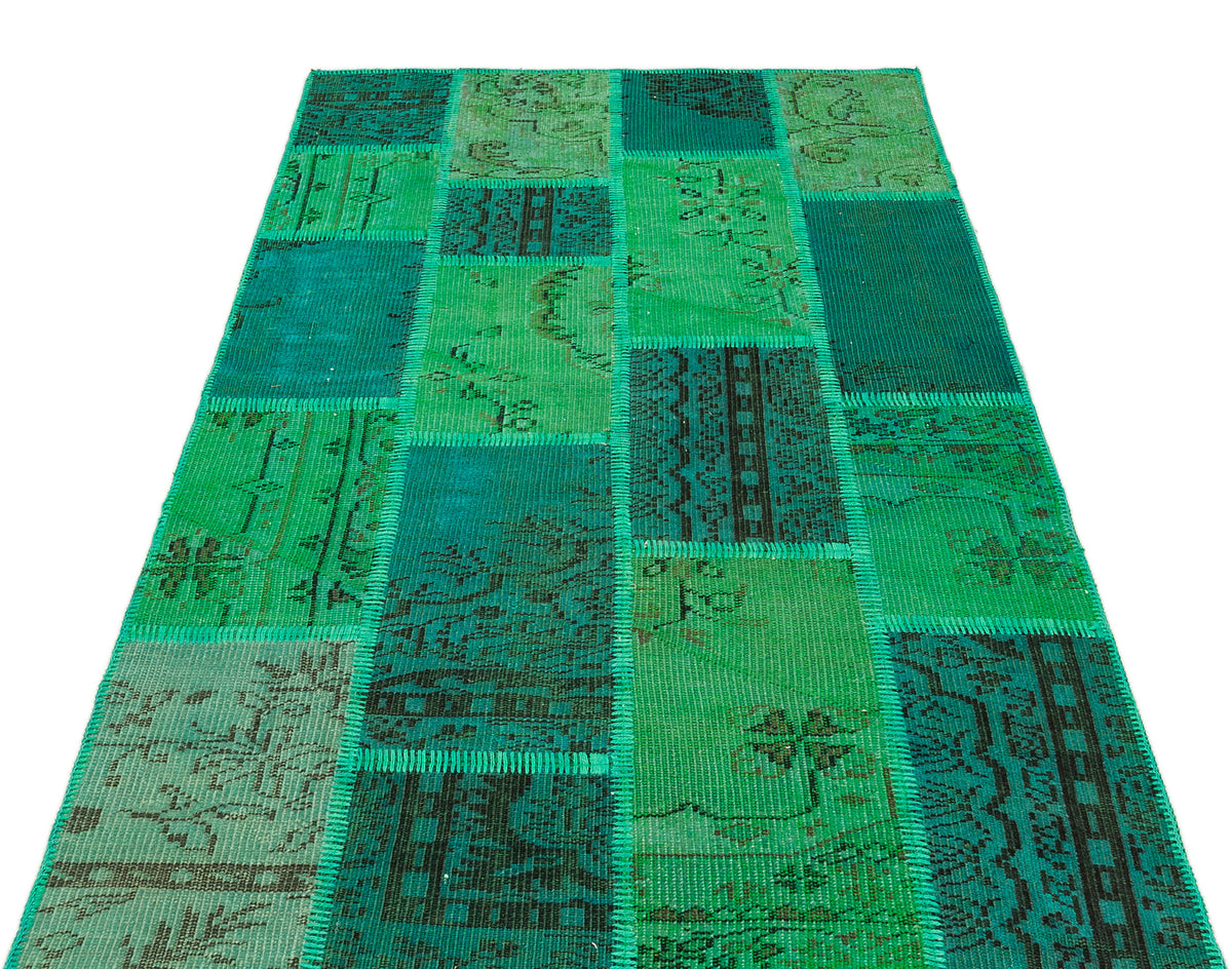 Green Over Dyed Patchwork Unique Rug 3&#39;12&#39;&#39; x 5&#39;11&#39;&#39; ft 121 x 181 cm