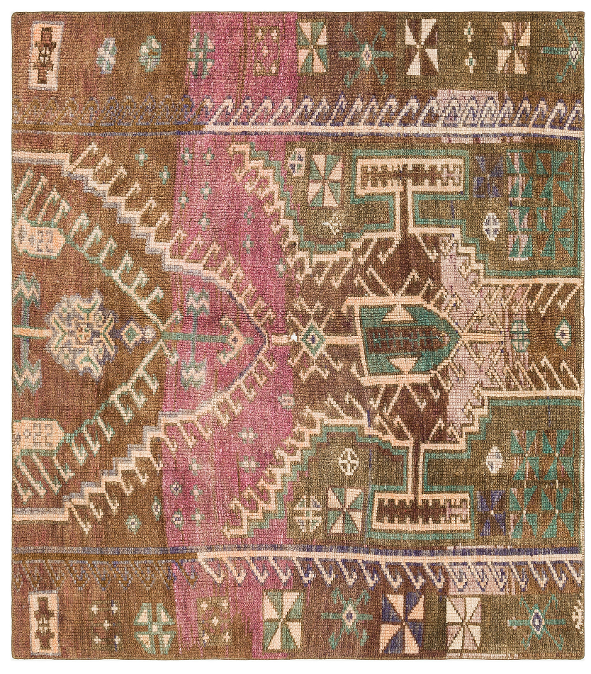 Natural Anatolium Turkish Vintage Rug 4&#39;2&#39;&#39; x 4&#39;8&#39;&#39; ft 128 x 143 cm