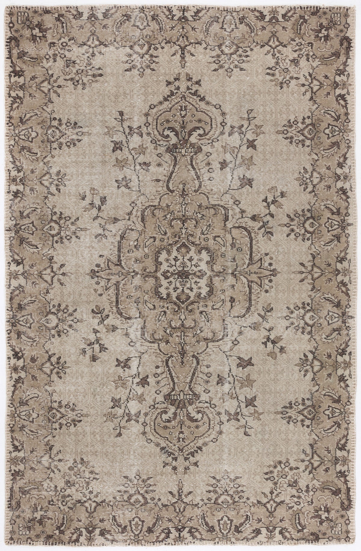 Beige Over Dyed Vintage Rug 5&#39;9&#39;&#39; x 8&#39;10&#39;&#39; ft 175 x 270 cm