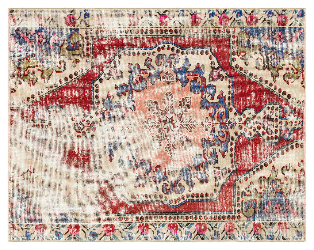 Natural Anatolium Turkish Vintage Rug 4'5'' x 5'7'' ft 134 x 170 cm