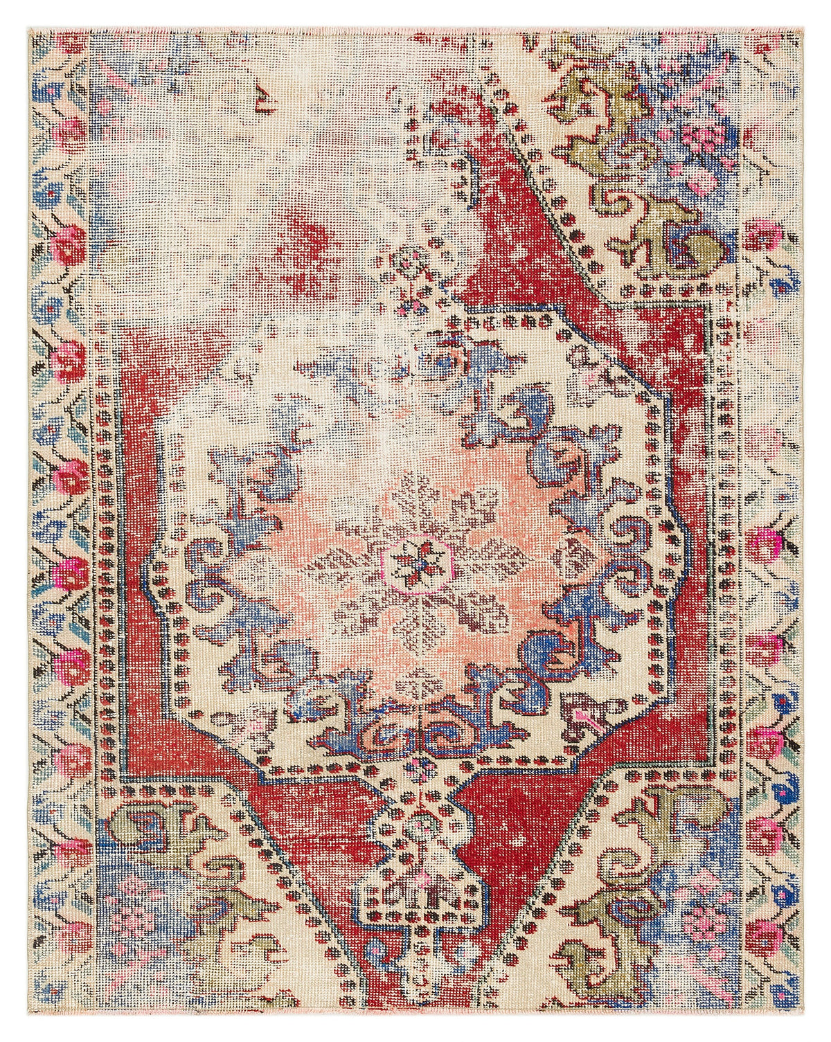 Natural Anatolium Turkish Vintage Rug 4&#39;5&#39;&#39; x 5&#39;7&#39;&#39; ft 134 x 170 cm