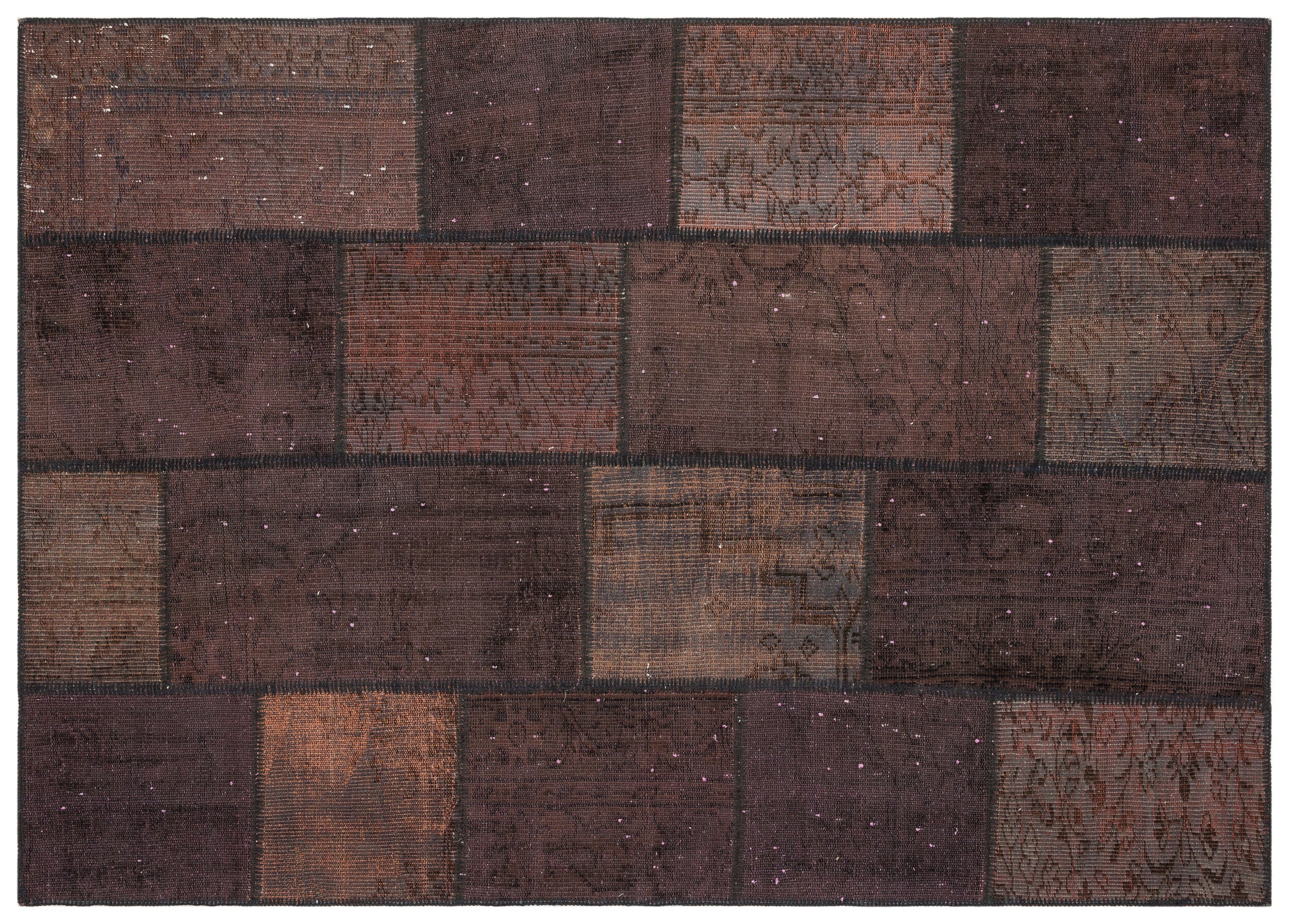 Brown Over Dyed Patchwork Unique Rug 5'3'' x 7'7'' ft 161 x 230 cm