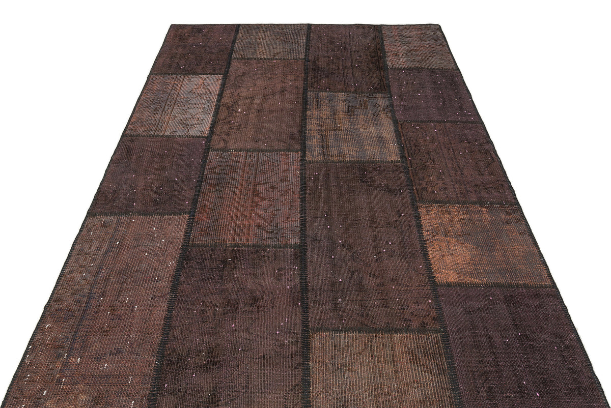 Brown Over Dyed Patchwork Unique Rug 5&#39;3&#39;&#39; x 7&#39;7&#39;&#39; ft 161 x 230 cm