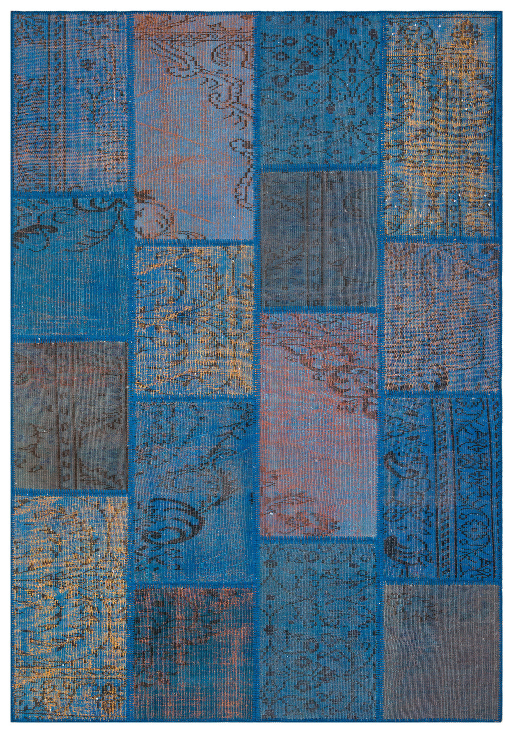 Blue Over Dyed Patchwork Unique Rug 5'4'' x 7'8'' ft 162 x 234 cm