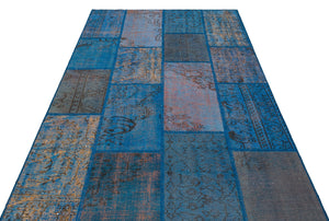 Blue Over Dyed Patchwork Unique Rug 5'4'' x 7'8'' ft 162 x 234 cm