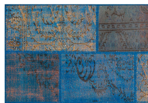 Blue Over Dyed Patchwork Unique Rug 5'4'' x 7'8'' ft 162 x 234 cm