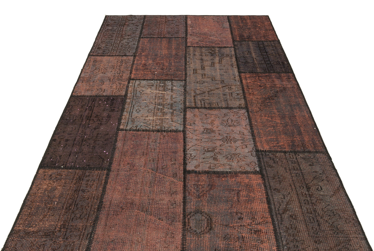 Brown Over Dyed Patchwork Unique Rug 5&#39;4&#39;&#39; x 7&#39;8&#39;&#39; ft 162 x 233 cm
