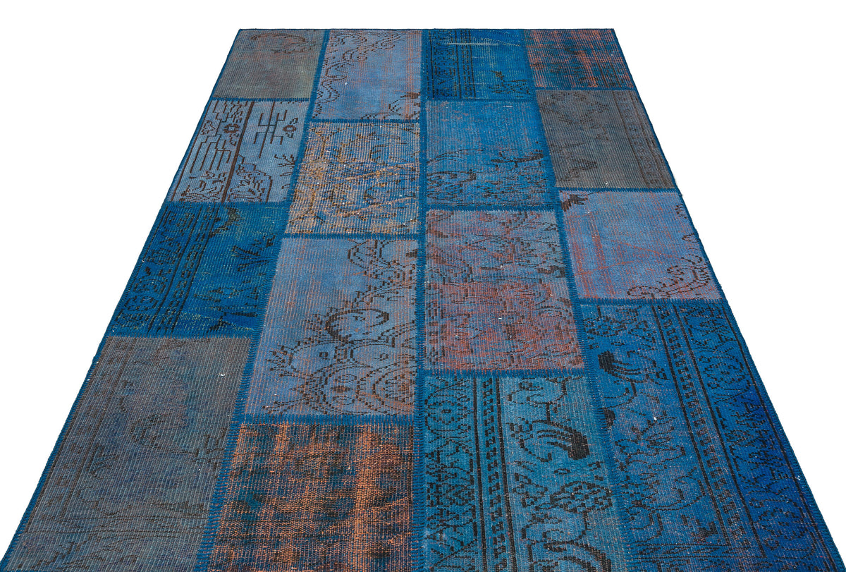 Blue Over Dyed Patchwork Unique Rug 5&#39;4&#39;&#39; x 7&#39;7&#39;&#39; ft 163 x 232 cm